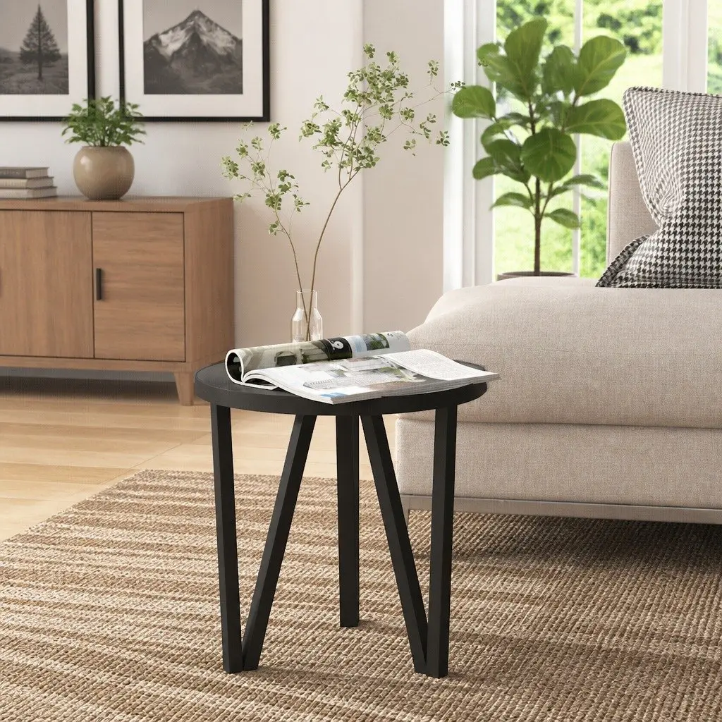 Round Tea Table Black 35 cm MDF Contemporary Industrial Style