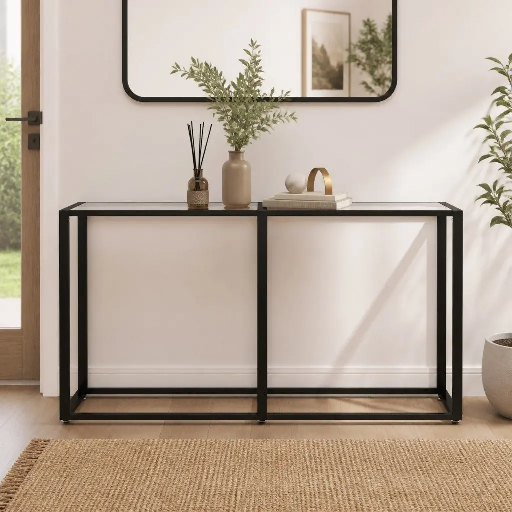 Console Table with Transparent Tempered Glass