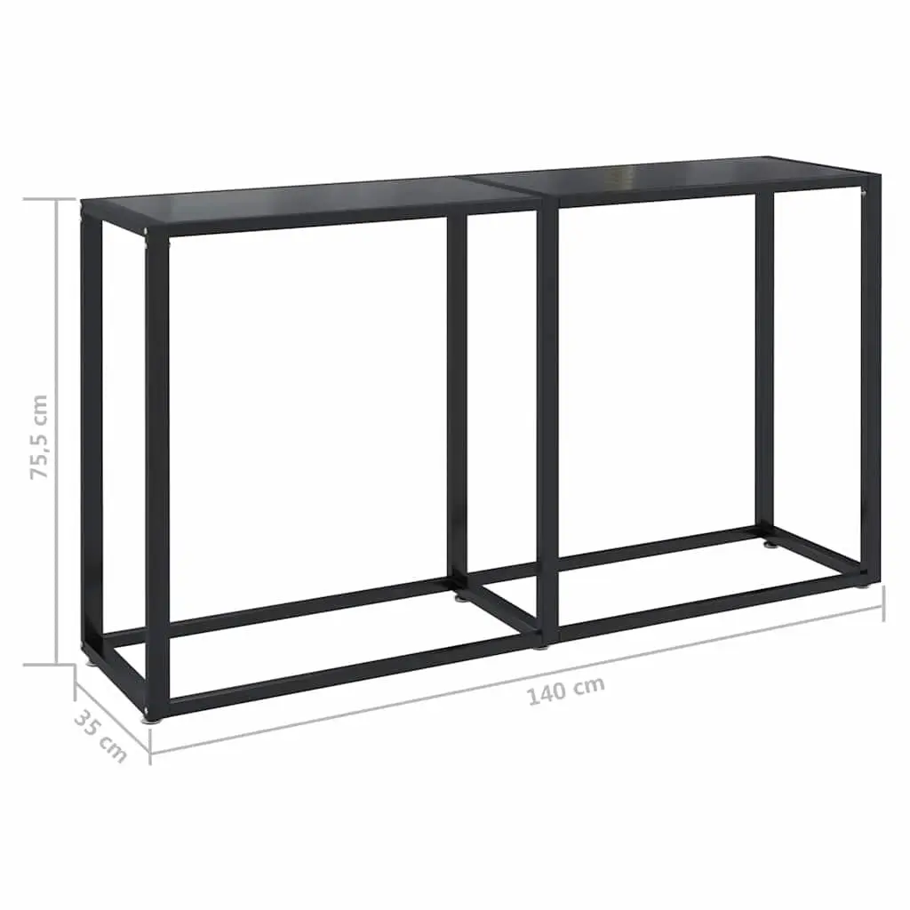 Console Table Black Tempered Glass Steel Frame 140cm x 35cm x 75.5cm