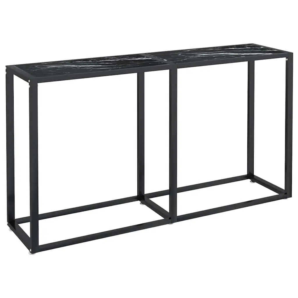 Console Table Black Marble Top Tempered Glass Powder-coated Steel Frame 140cm W x 35cm D x 75.5cm H