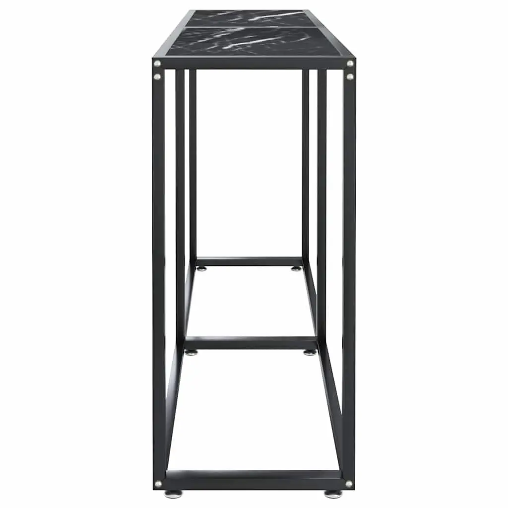 Console Table Black Marble Top Tempered Glass Powder-coated Steel Frame 140cm W x 35cm D x 75.5cm H