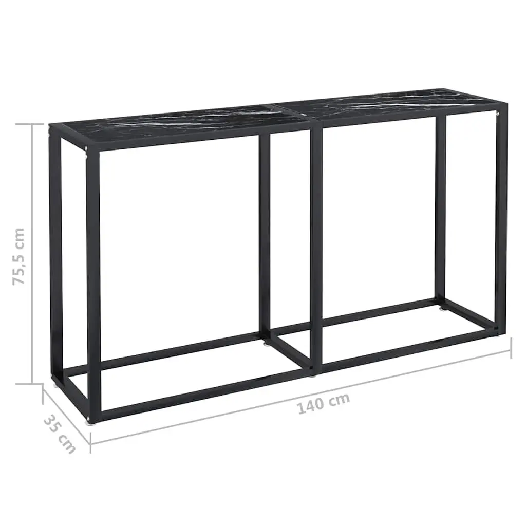 Console Table Black Marble Top Tempered Glass Powder-coated Steel Frame 140cm W x 35cm D x 75.5cm H