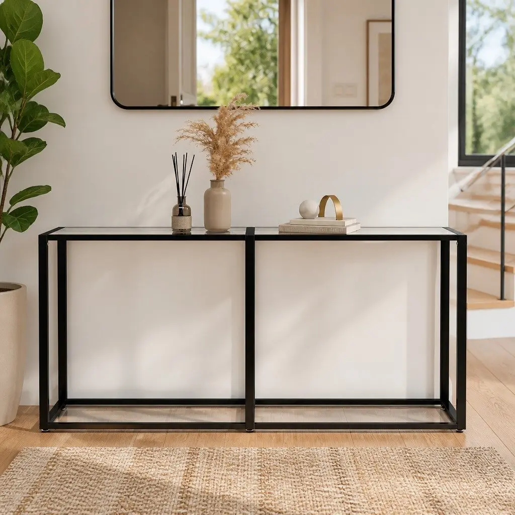 Console Table with Tempered Glass Top