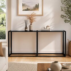 Sleek Black Console Table with Tempered Glass Top