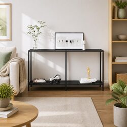 Stylish Black Console Table with Shelf for Living Rooms