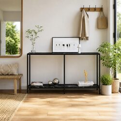 Stylish Black Console Table with Tempered Glass Shelf
