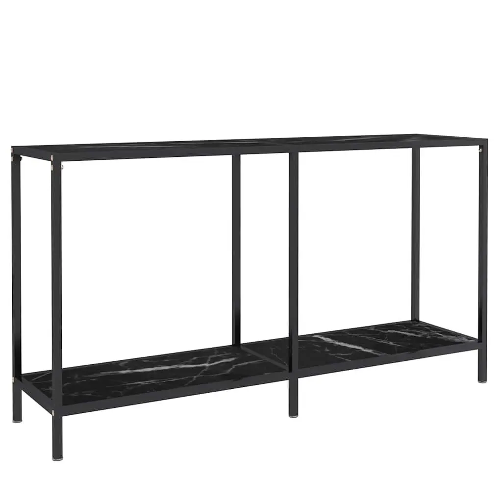 Console Table Black Tempered Glass Shelf Steel Frame 140W x 35D x 75.5H cm