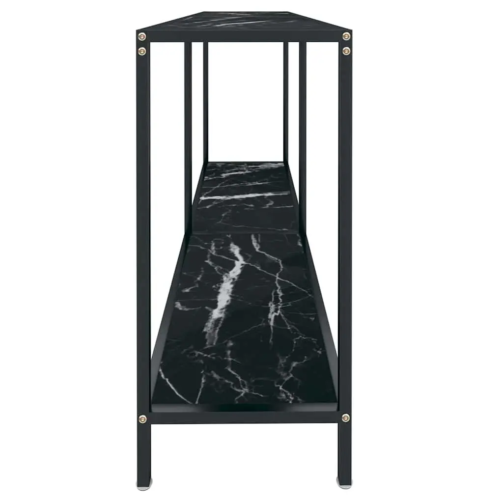 Console Table Black Tempered Glass Shelf Steel Frame 140W x 35D x 75.5H cm