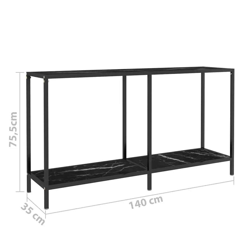 Console Table Black Tempered Glass Shelf Steel Frame 140W x 35D x 75.5H cm