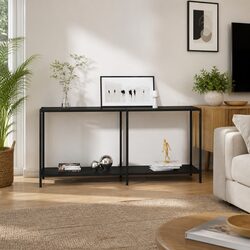 Contemporary Black Tempered Glass Console Table