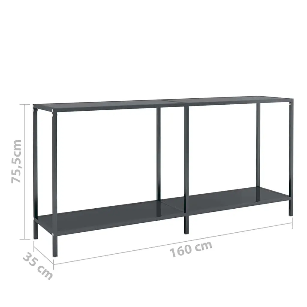 Console Table Black Tempered Glass 160 x 35 x 75.5 cm Powder-Coated Steel