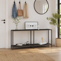 Black Tempered Glass Console Table for Stylish Storage