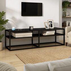 Elegant TV Cabinet with Black Marble Tempered Glass