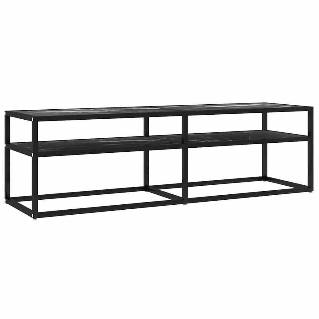 TV Cabinet with Black Marble Tempered Glass