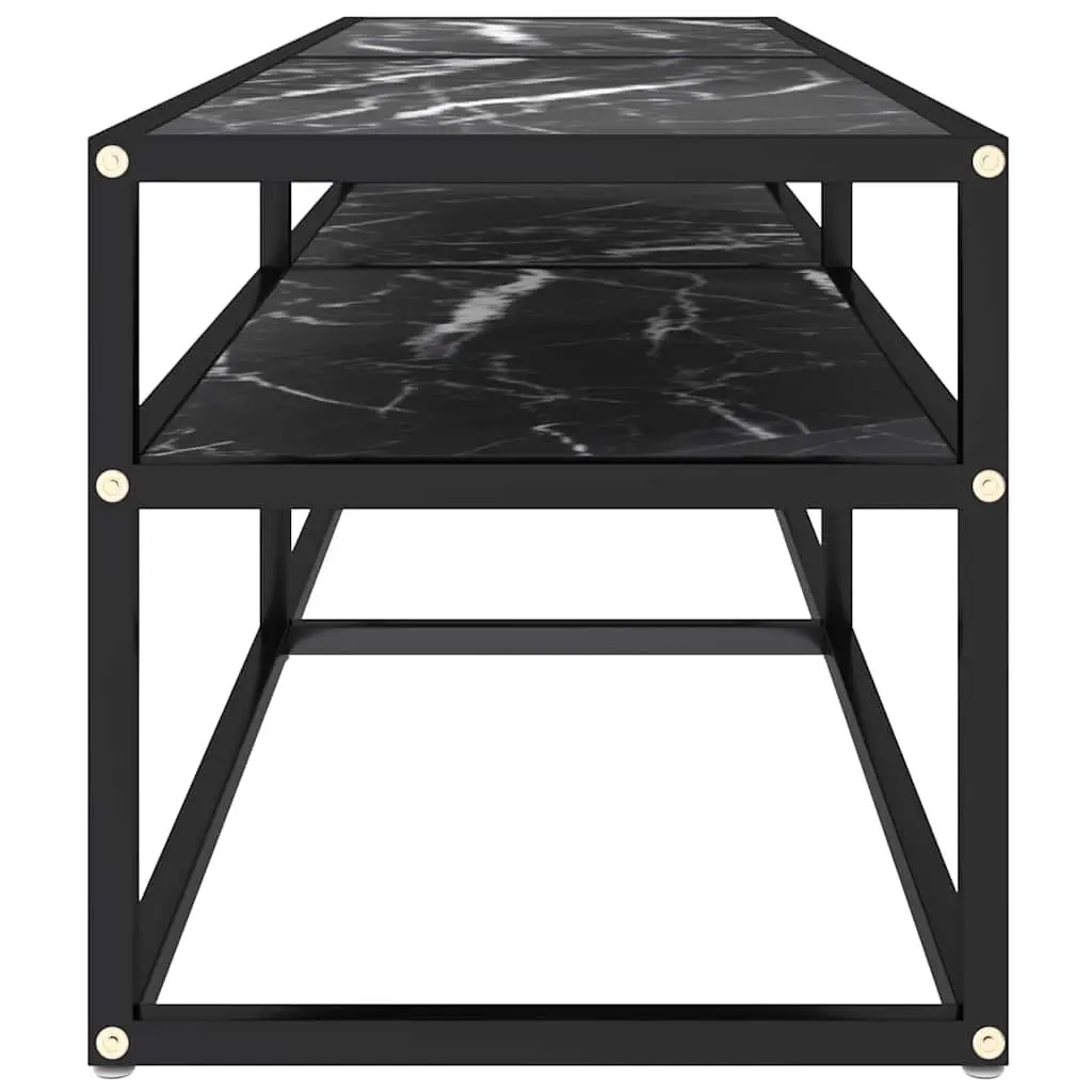 TV Cabinet with Black Marble Tempered Glass