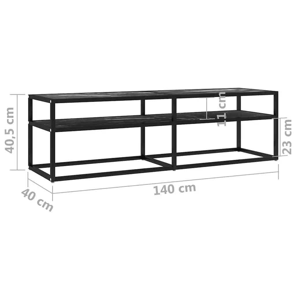TV Cabinet with Black Marble Tempered Glass