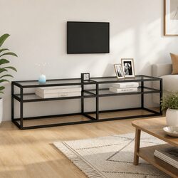 Sleek TV Cabinet with Glass Shelving for Living Spaces