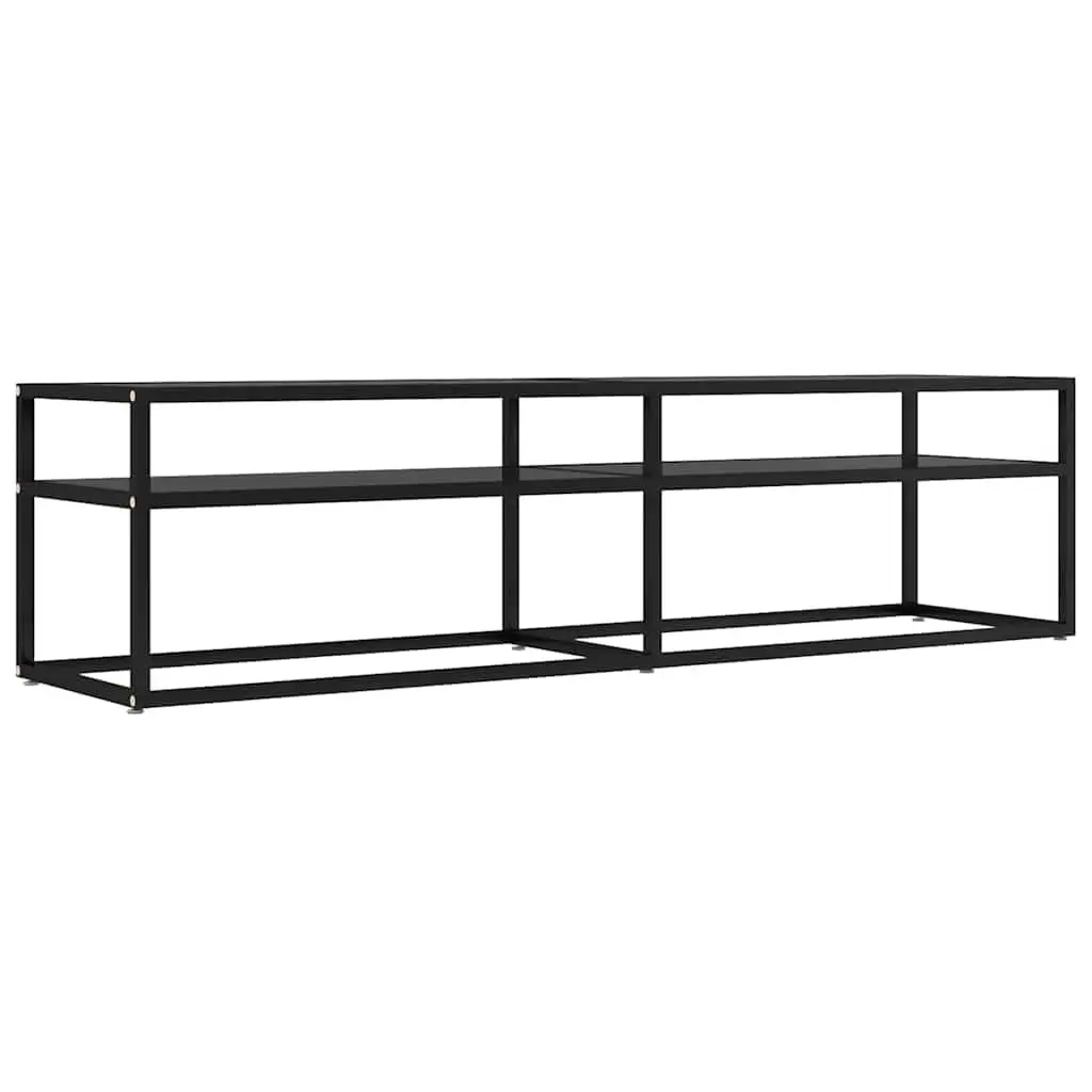 TV Cabinet Black Tempered Glass Media Console Storage Unit 160 x 40 x 40.5 cm Steel Frame