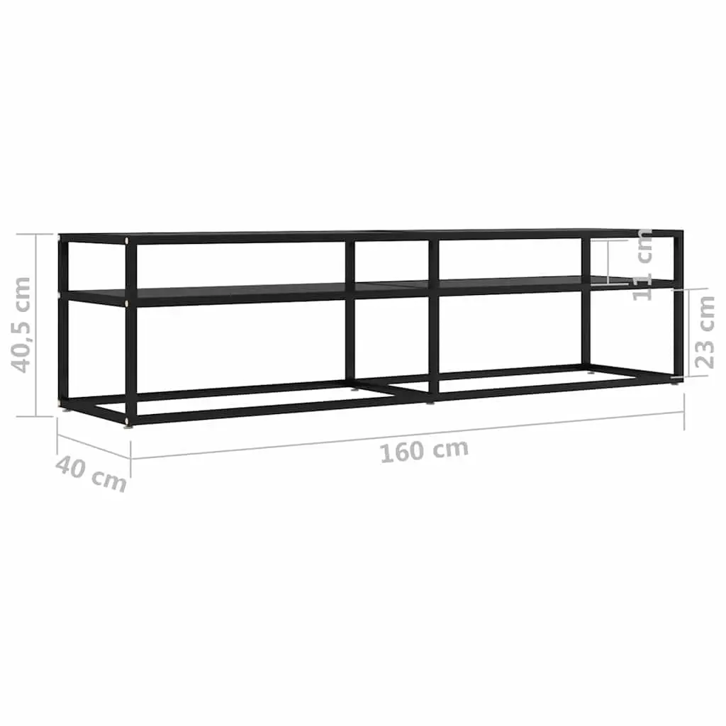 TV Cabinet Black Tempered Glass Media Console Storage Unit 160 x 40 x 40.5 cm Steel Frame