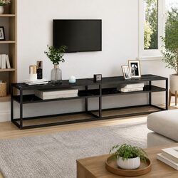 Elegant Black Marble TV Cabinet with Glass Shelves