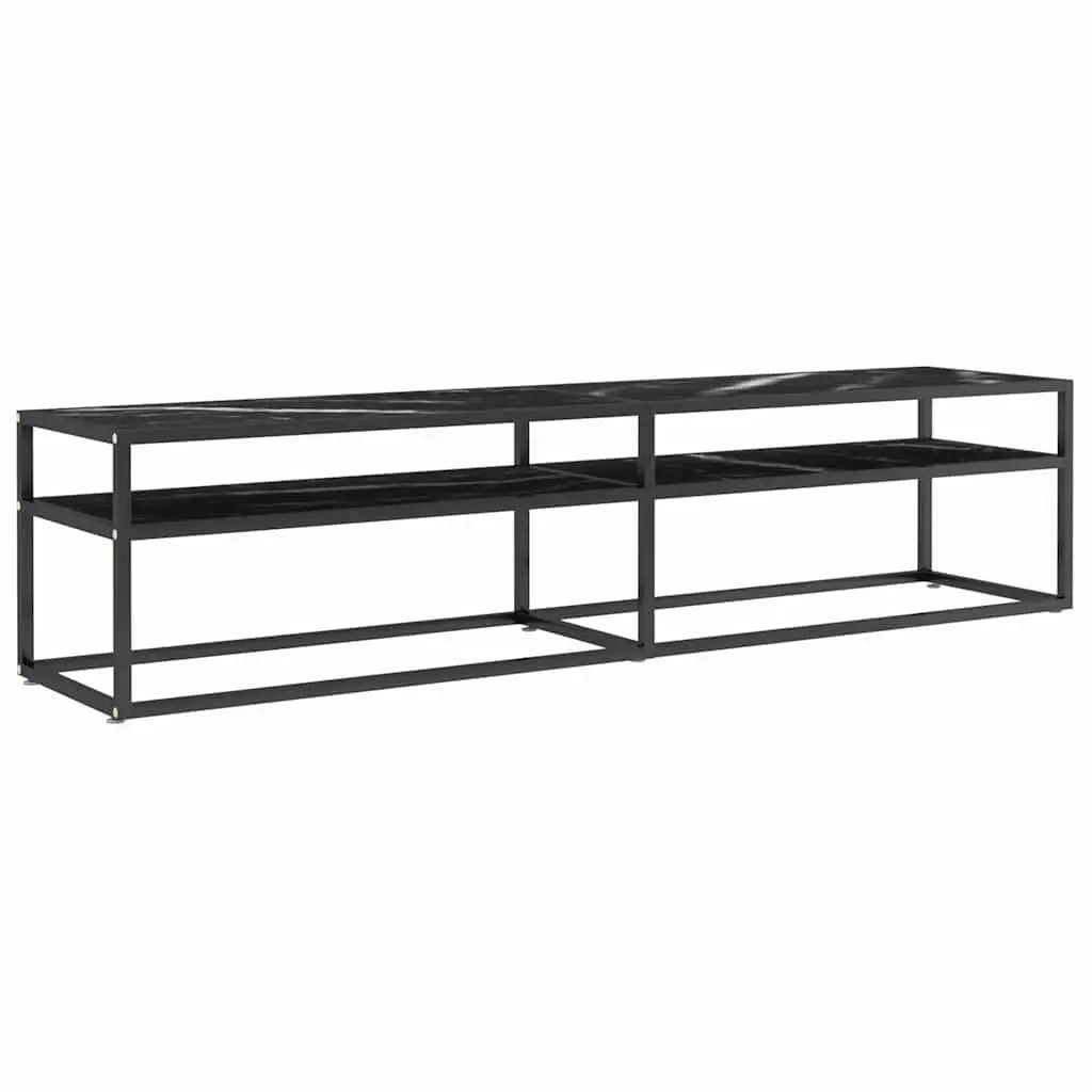 Black Marble TV Cabinet with Glass Shelves