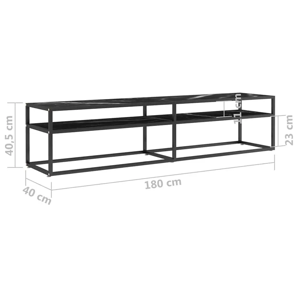 Black Marble TV Cabinet with Glass Shelves