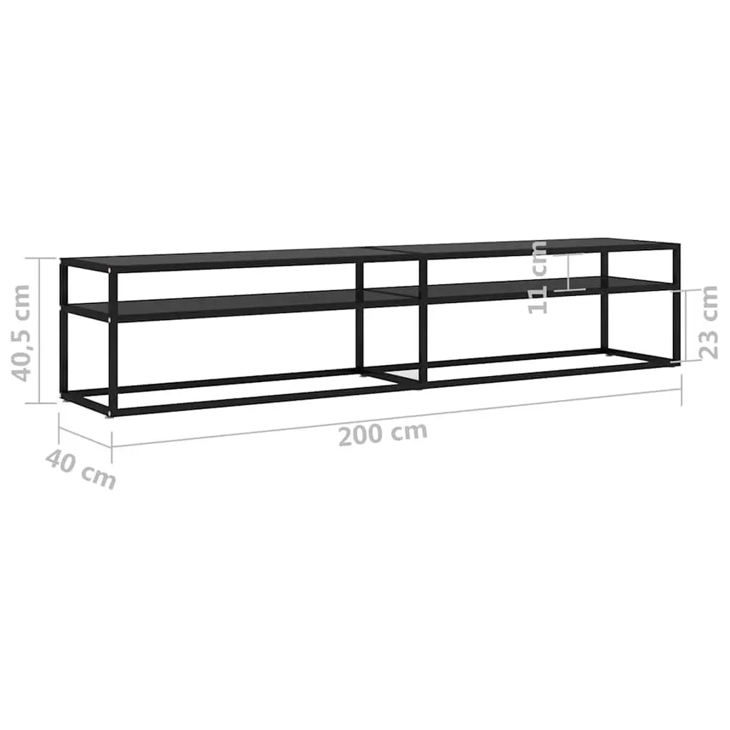 TV Cabinet Black Glass Shelving Unit 200 x 40 x 40.5 cm Tempered Glass Steel Frame