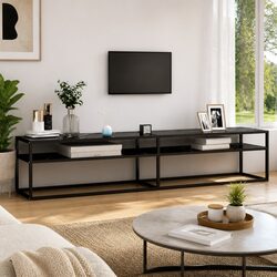 Modern Black Marble TV Cabinet with Glass Top