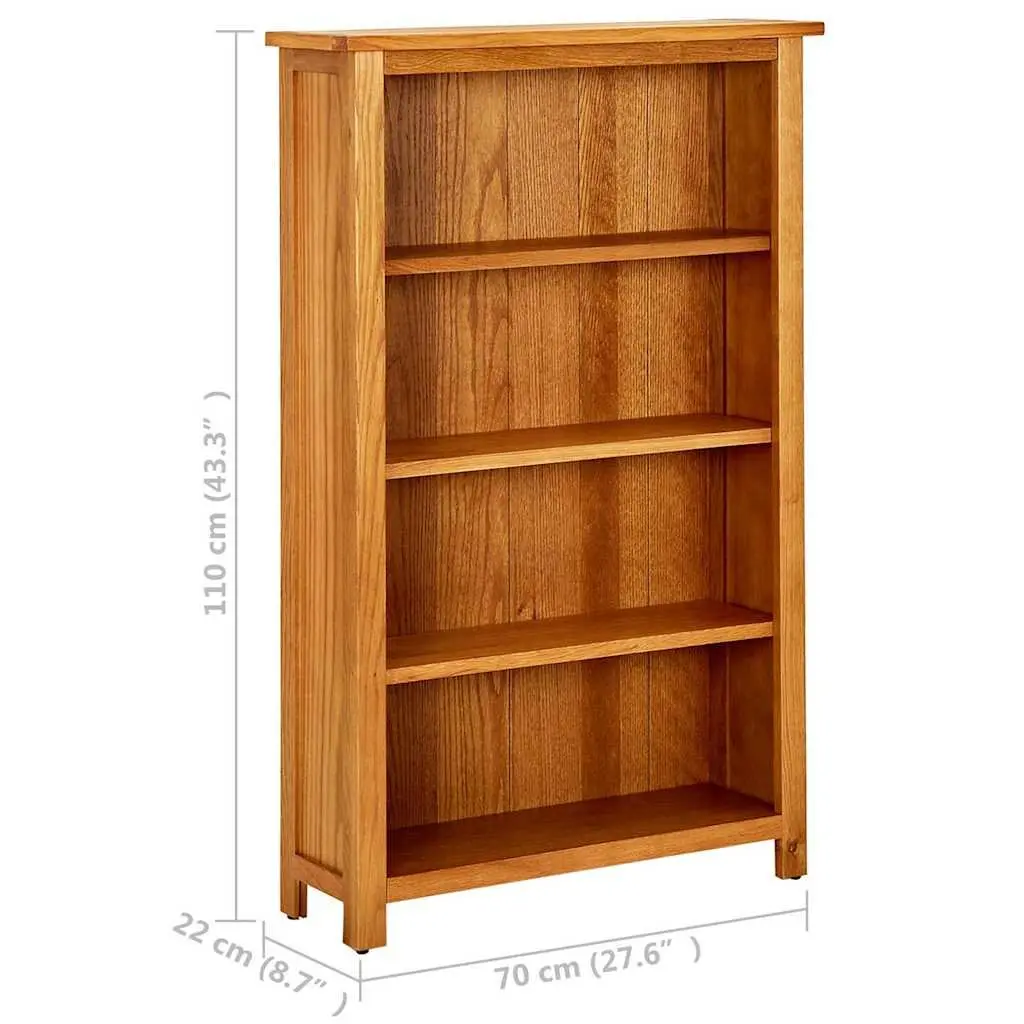 4-Tier Bookcase Rustic Brown 70x22x110 cm Solid Oak Wood Standing Shelf Storage Display Unit