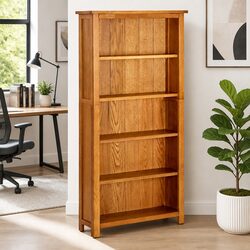 Warm Solid Oak Wood 5-Tier Bookcase for Living Room