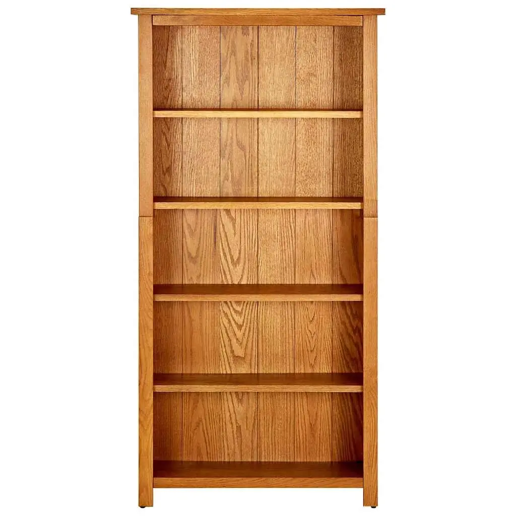Solid Oak Wood 5-Tier Bookcase Storage Shelving Unit 70x22x140cm