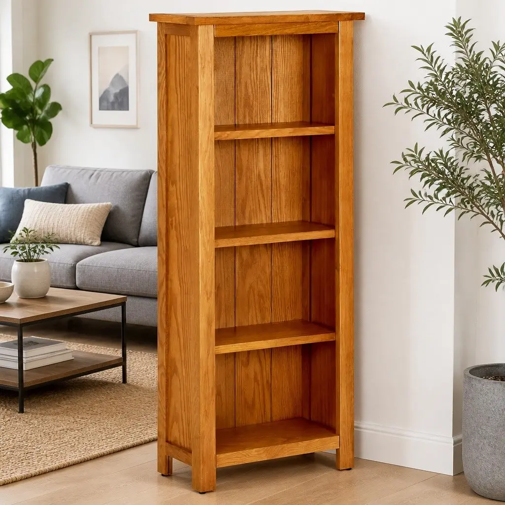 4-Tier Solid Oak Bookcase 45x22x110 cm Brown Shelf
