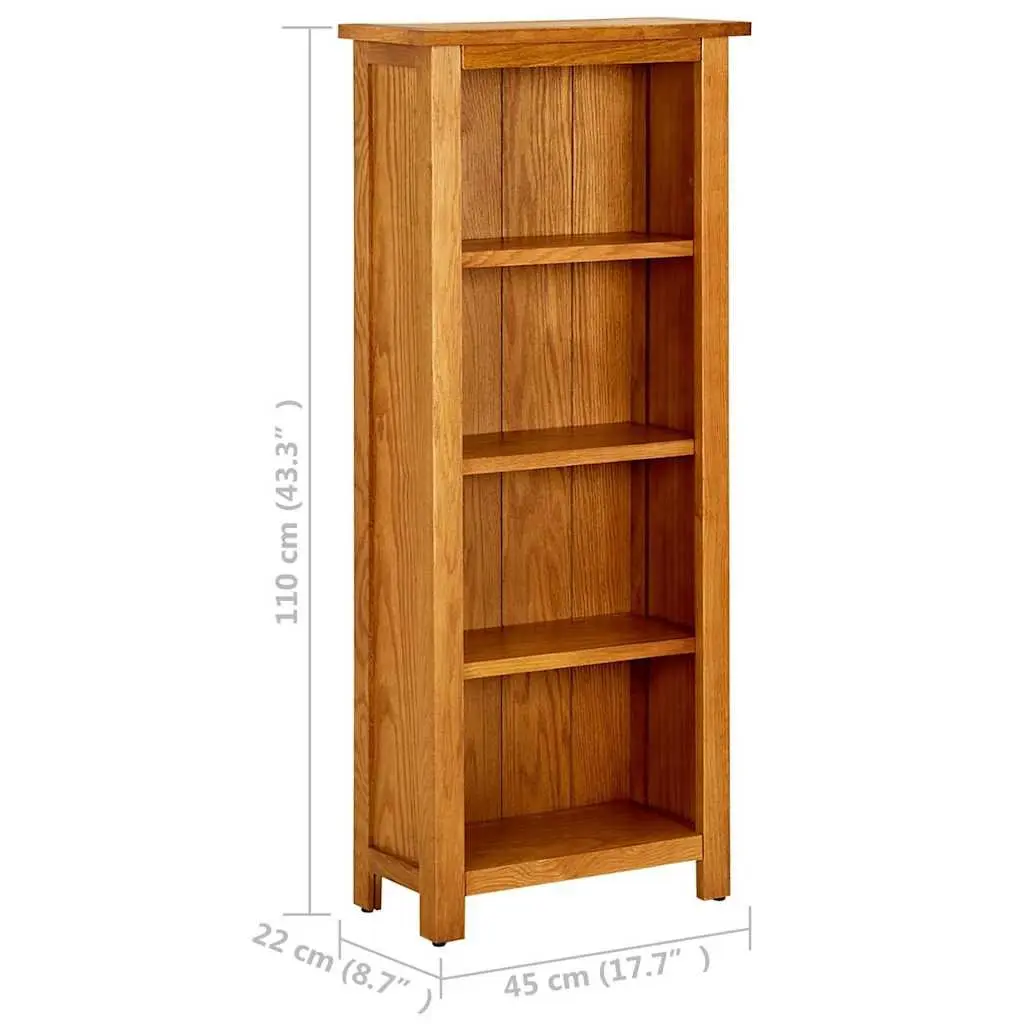 4-Tier Solid Oak Bookcase 45x22x110 cm Brown Shelf