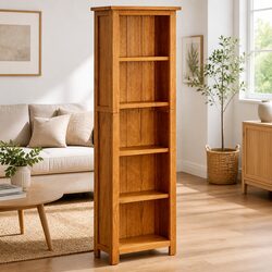 5-Tier Solid Oak Wood Bookcase for Elegant Storage