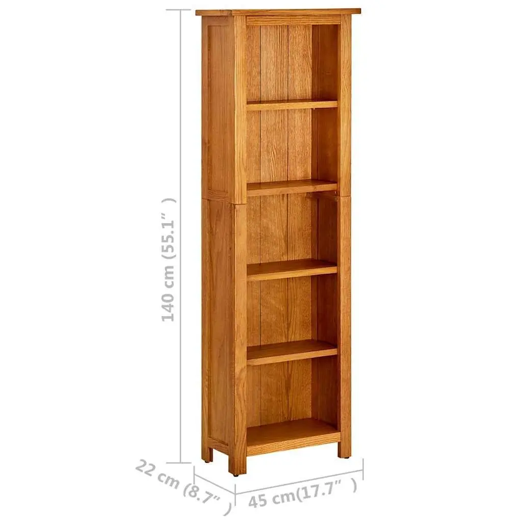5-Tier Bookcase Solid Oak Wood Standing Shelf Storage Display Unit 45x22x140cm