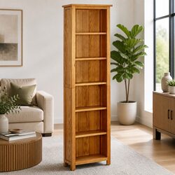 6-Tier Bookcase in Solid Oak Wood 52x22x180cm