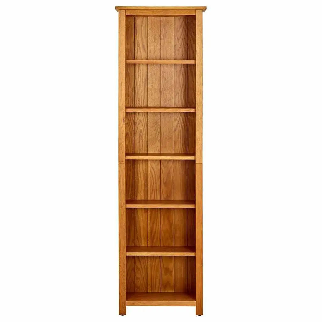 6-Tier Bookcase Rustic 52x22x180cm Solid Oak Wood Shelving Standing Shelf Display Unit