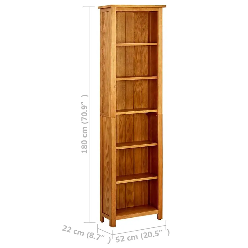6-Tier Bookcase Rustic 52x22x180cm Solid Oak Wood Shelving Standing Shelf Display Unit