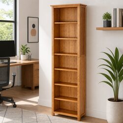 7-Tier Solid Oak Bookcase 60x22x200 cm for Home
