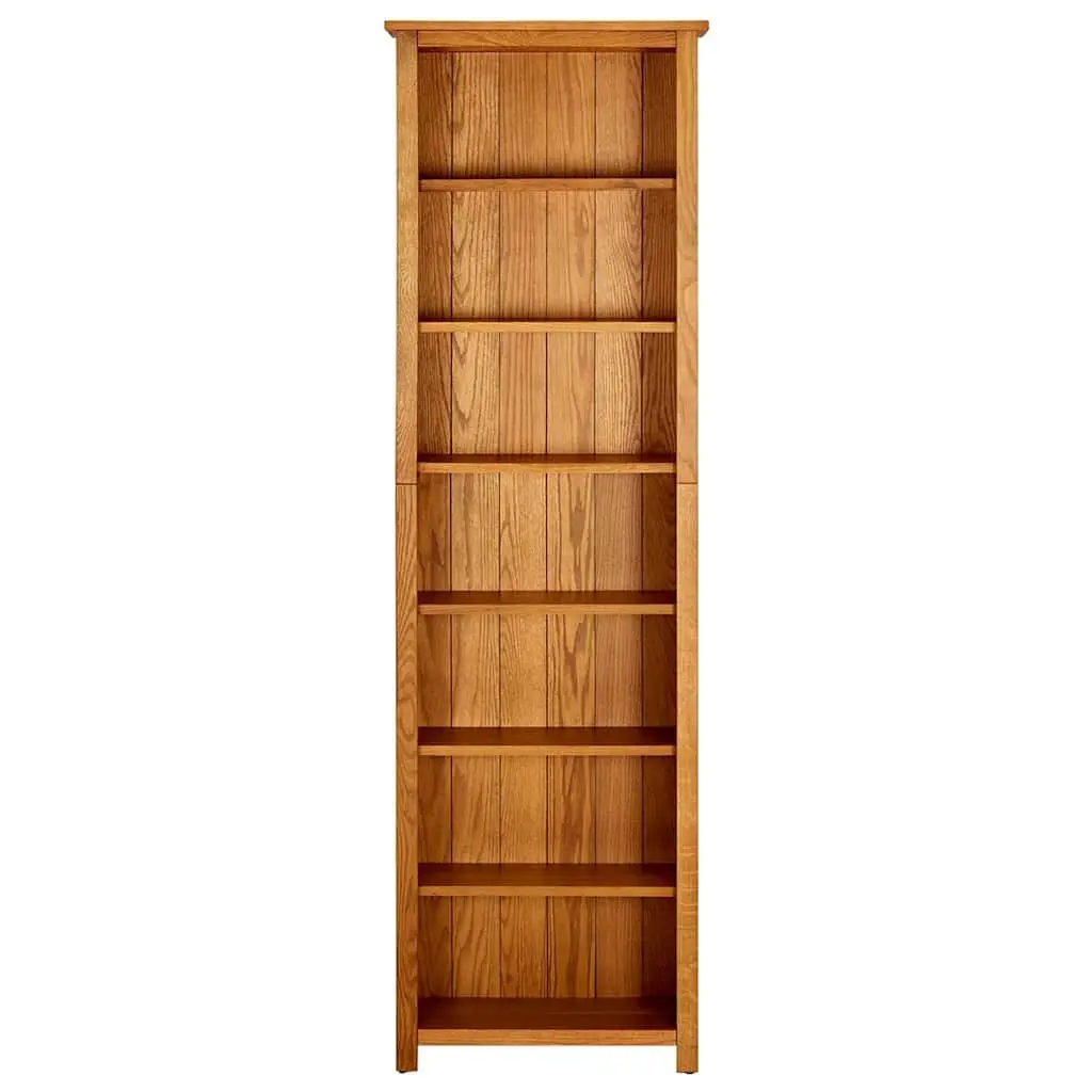 Solid Oak Wood Bookcase 60x22x200 cm Brown 7-Tier Standing Shelf Storage Display