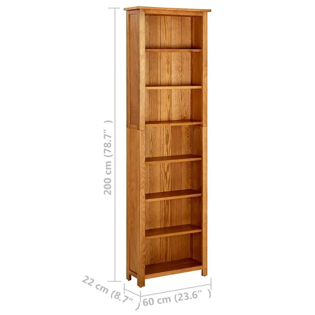 Solid Oak Wood Bookcase 60x22x200 cm Brown 7-Tier Standing Shelf Storage Display