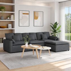 Reconfigurable Grey Modular Sectional Sofa with Footstool