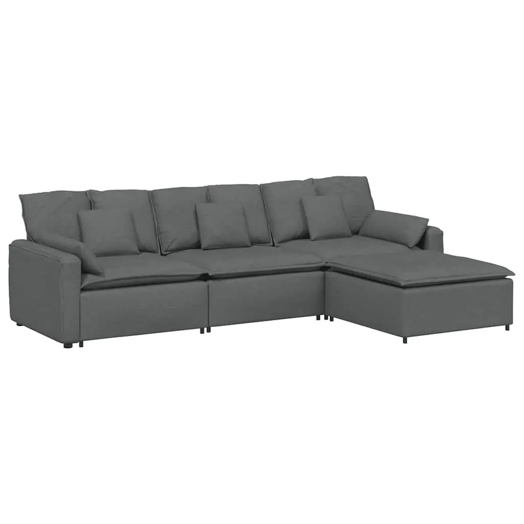 Modular Sofa Dark Grey Sectional Fabric Upholstery Foam Filling Metal Frame with Wooden Armrests