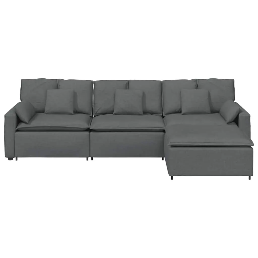 Modular Sofa Dark Grey Sectional Fabric Upholstery Foam Filling Metal Frame with Wooden Armrests