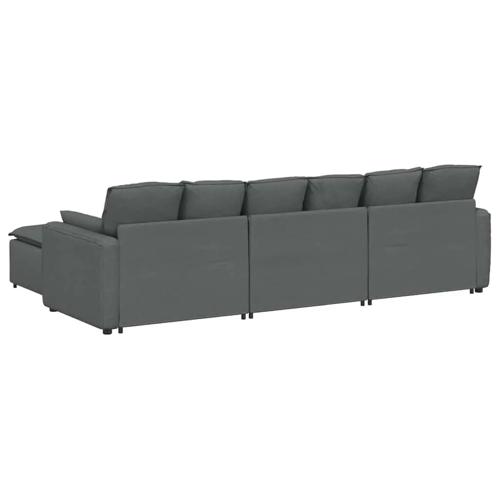 Modular Sofa Dark Grey Sectional Fabric Upholstery Foam Filling Metal Frame with Wooden Armrests