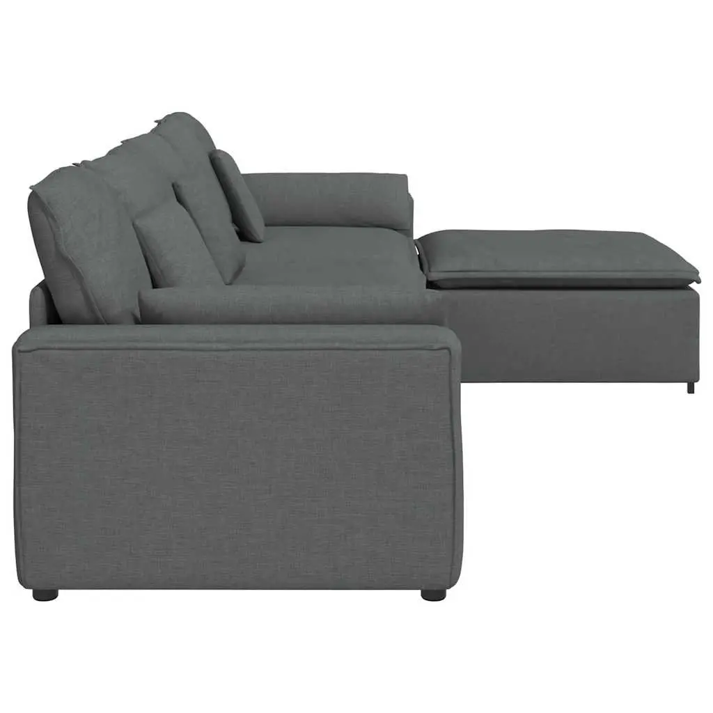 Modular Sofa Dark Grey Sectional Fabric Upholstery Foam Filling Metal Frame with Wooden Armrests