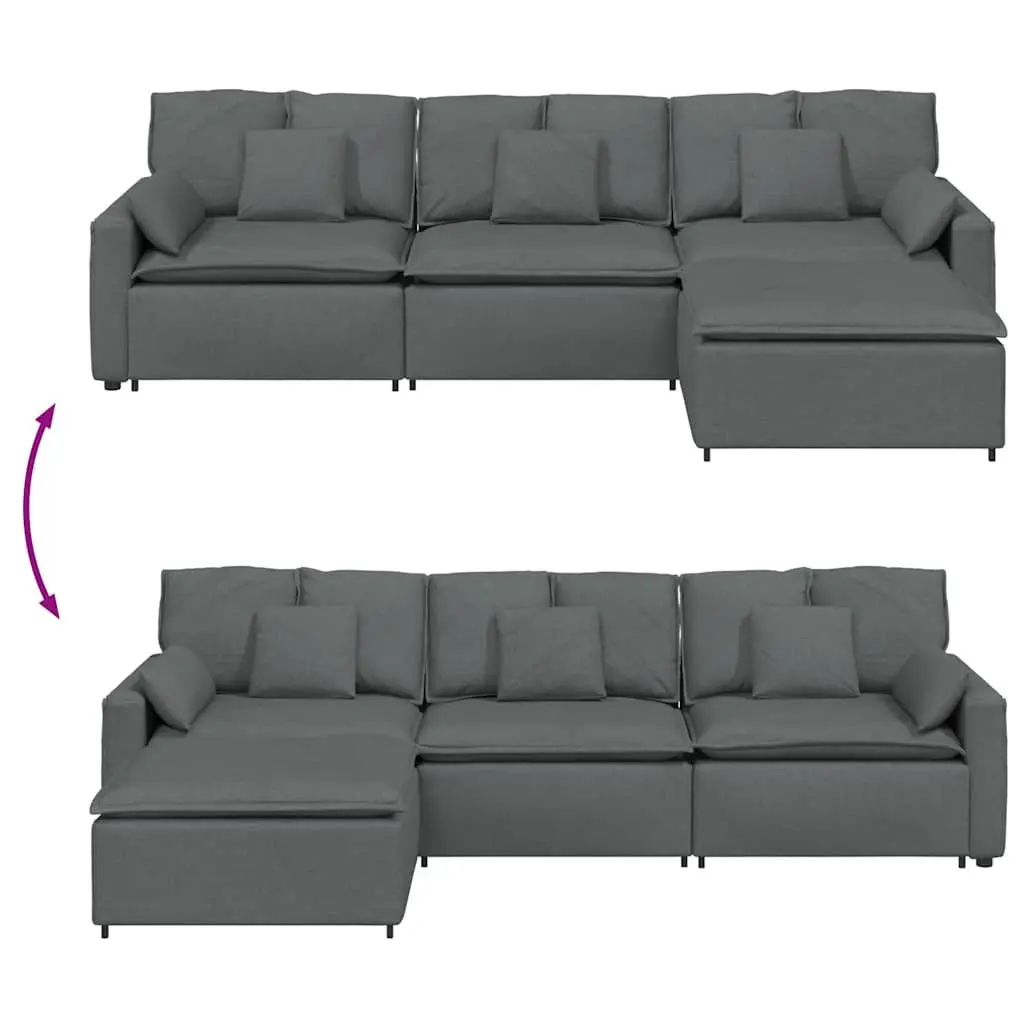 Modular Sofa Dark Grey Sectional Fabric Upholstery Foam Filling Metal Frame with Wooden Armrests