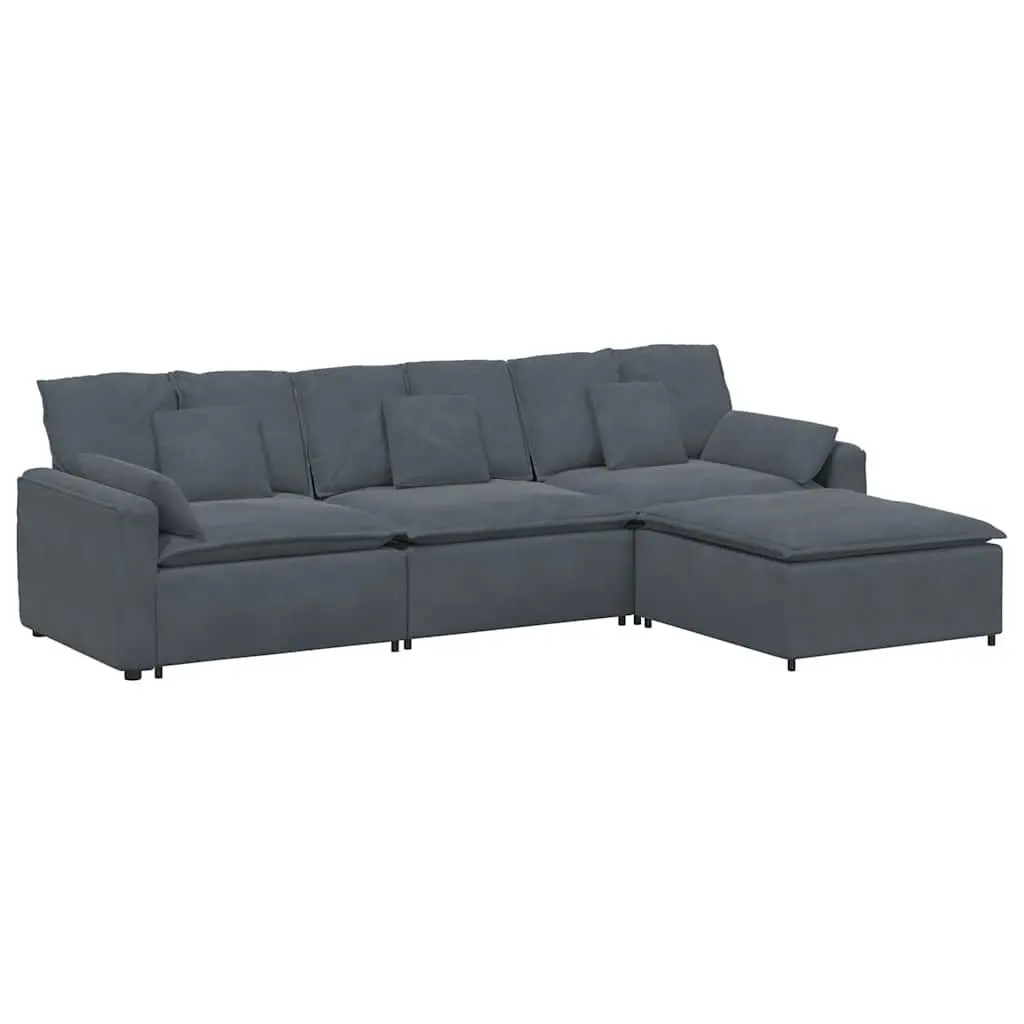 Modular Sofa Dark Grey Velvet 4 Piece with Footstool and Cushions