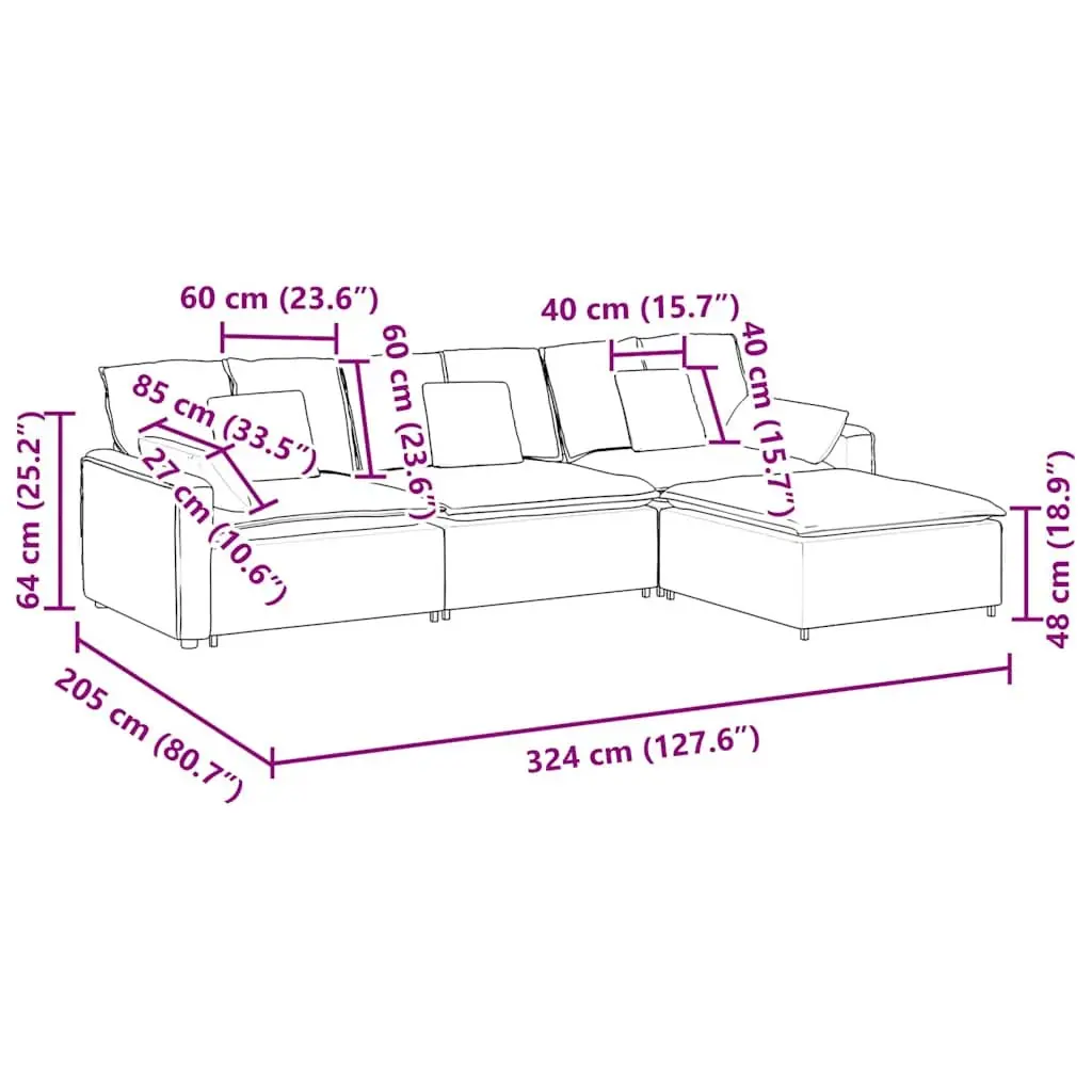 Modular Sofa Dark Grey Velvet 4 Piece with Footstool and Cushions