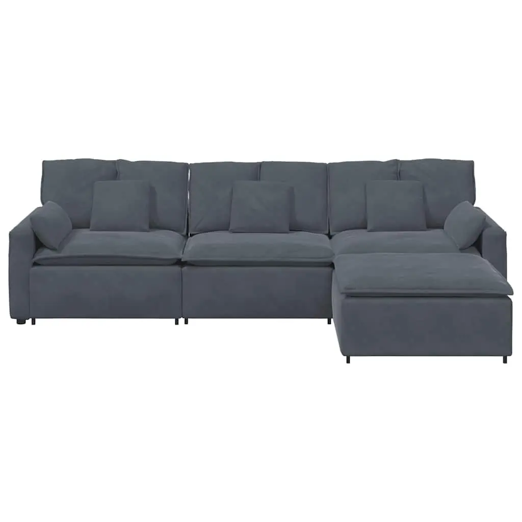 Modular Sofa Dark Grey Velvet 4 Piece with Footstool and Cushions